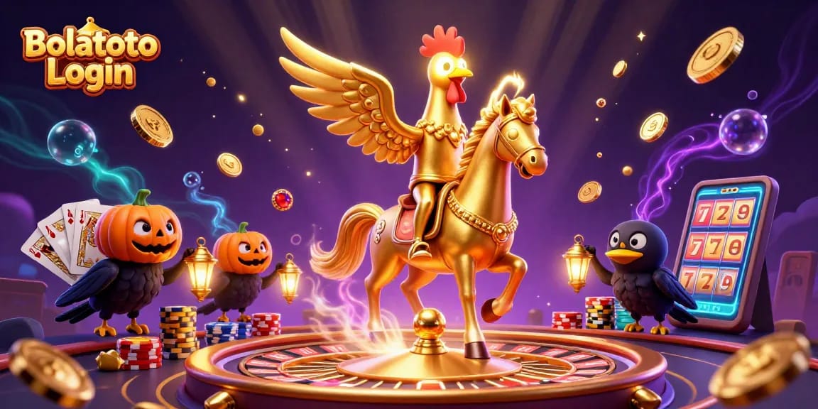 Experience the thrilling Bolatoto Login adventure amidst a colorful casino backdrop.