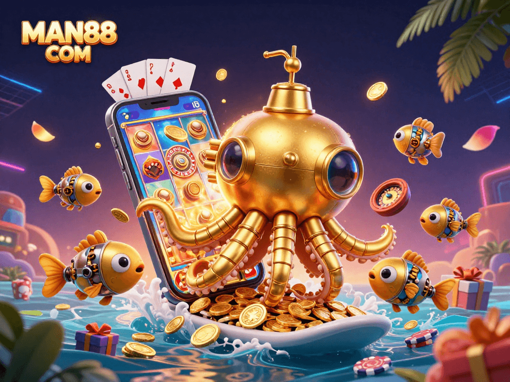 Experience vibrant winning moments with MAN88 COM's thrilling slot game under the watchful kraken.