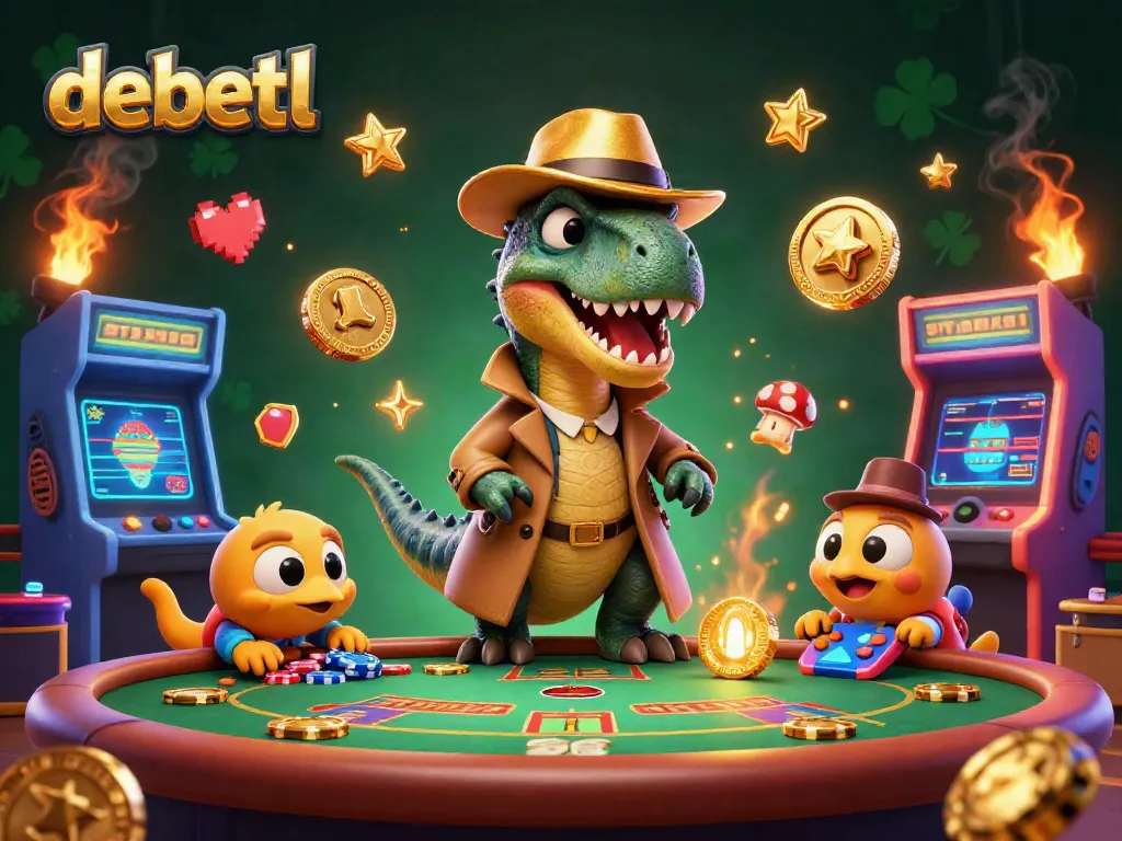 Experience dynamic gaming action with debetl at this vibrant 3D casino scene featuring animated characters.