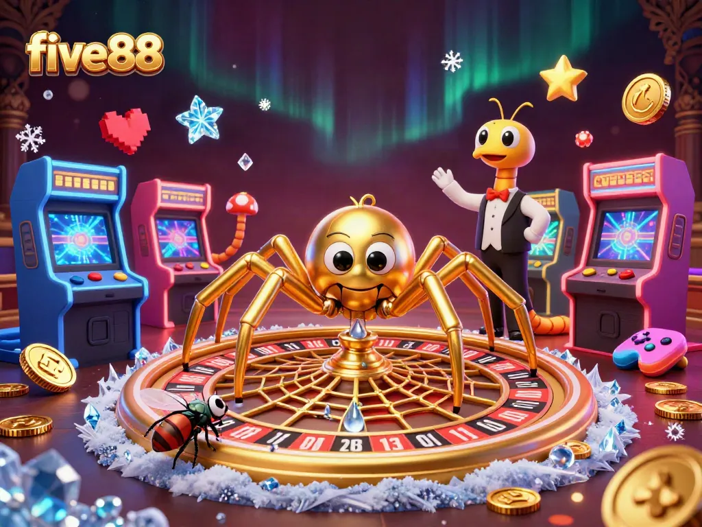 Place bets at five88 with a golden roulette web spun by enchanted creatures in a vibrant casino!
