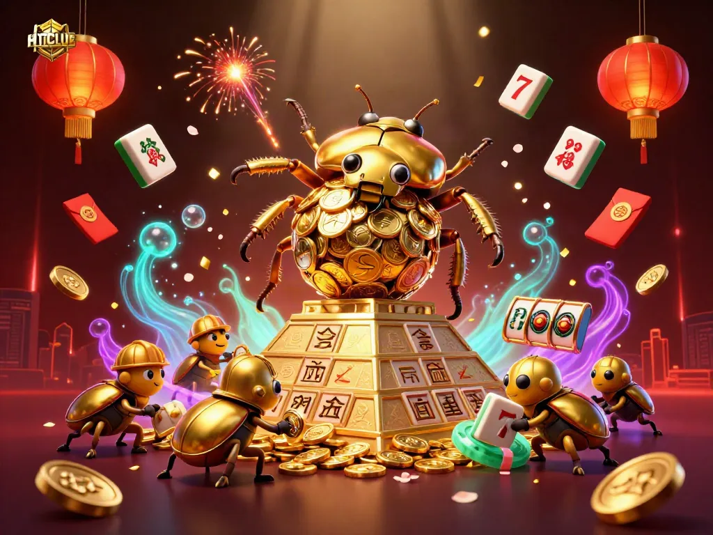 Spin your luck with HITCLUB's vibrant 3D casino scene showcasing golden treasures and festive symbols.