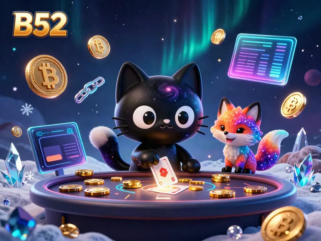 B52 captures vivid cosmic casino action with a whimsical black hole cat and colorful fox.