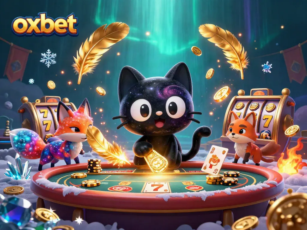 Experience exciting gameplay at OXBET with vibrant slot games, golden chips, and cosmic companions.