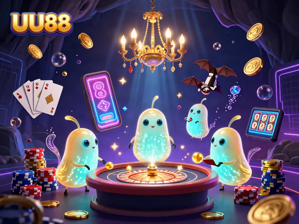 Join the fun at UU88 with vibrant glowworm characters lighting up a thrilling cave casino.