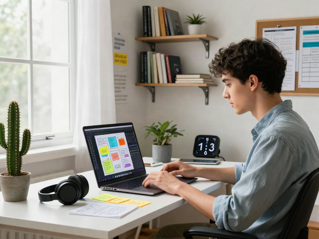 AI 18+ content creation in a modern workspace with a professional engaged in innovative design.
