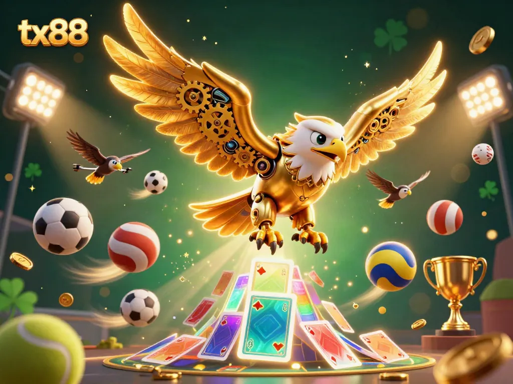 Experience thrilling gameplay at tx88 with an immersive scene of sports betting featuring a cybernetic eagle.
