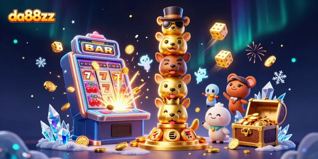 Spin the reels at da88zz - a vibrant casino scene bursting with excitement and rewards.