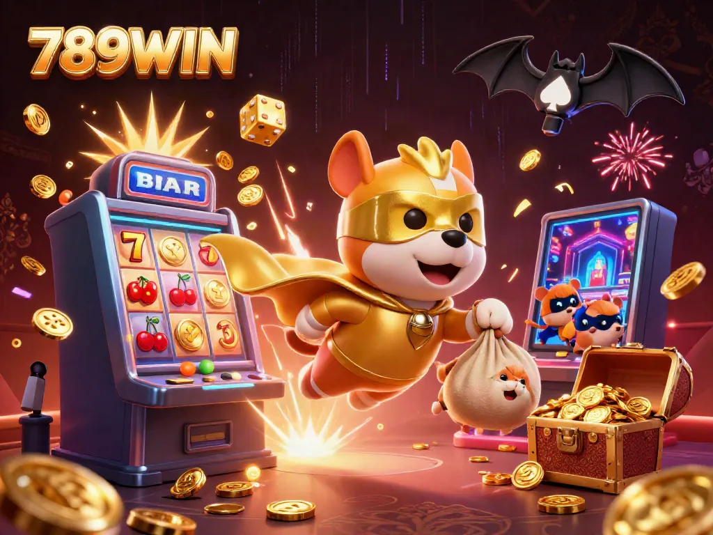 Experience winning thrills with 789WIN, a vibrant 3D casino illustration featuring action and immersive game elements.