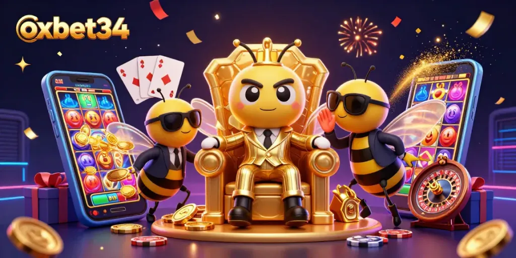 Engage with the vibrant world of oxbet34, showcasing animated casino excitement in a rich 3D illustration.