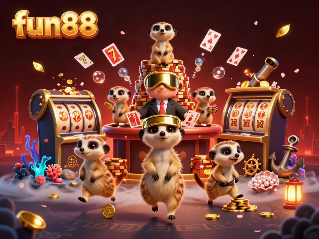 Experience fun88's lively casino atmosphere with meerkats handling games and treasure