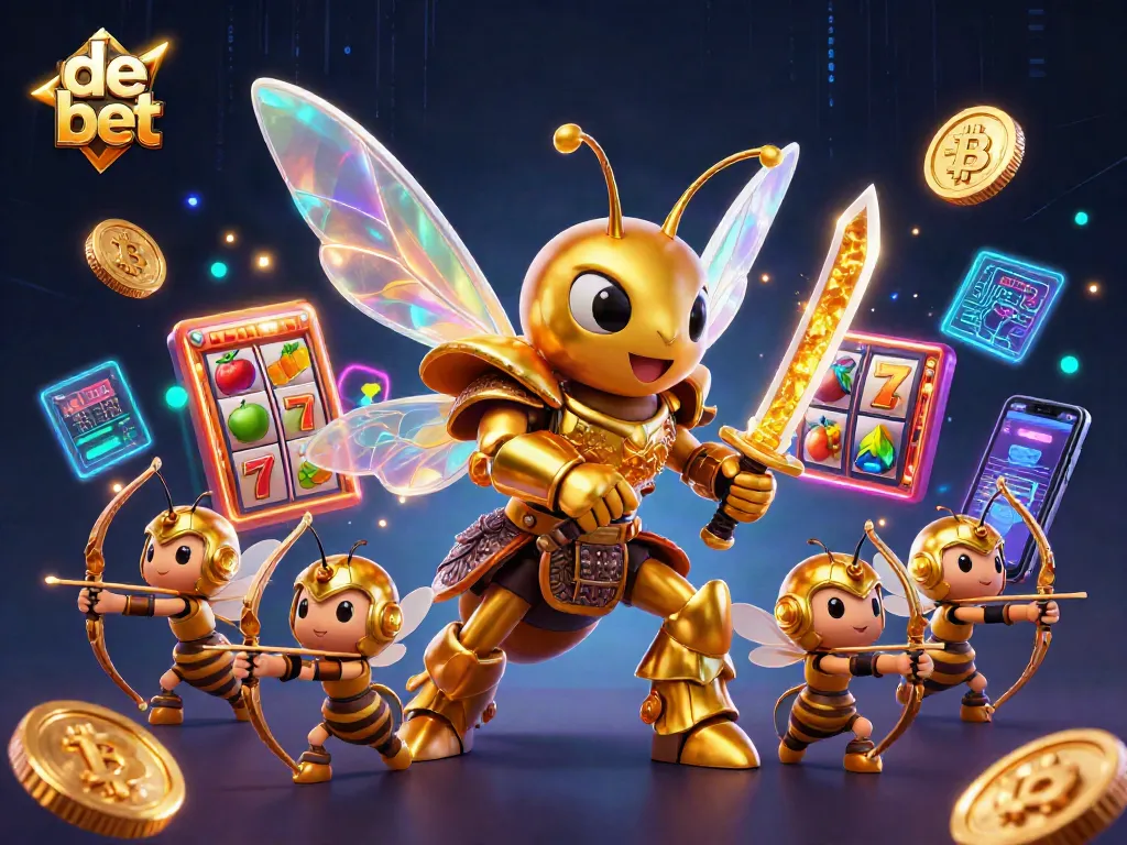 Experience de bet gaming with a dynamic 3D scene featuring golden hornet samurai and jackpot elements.