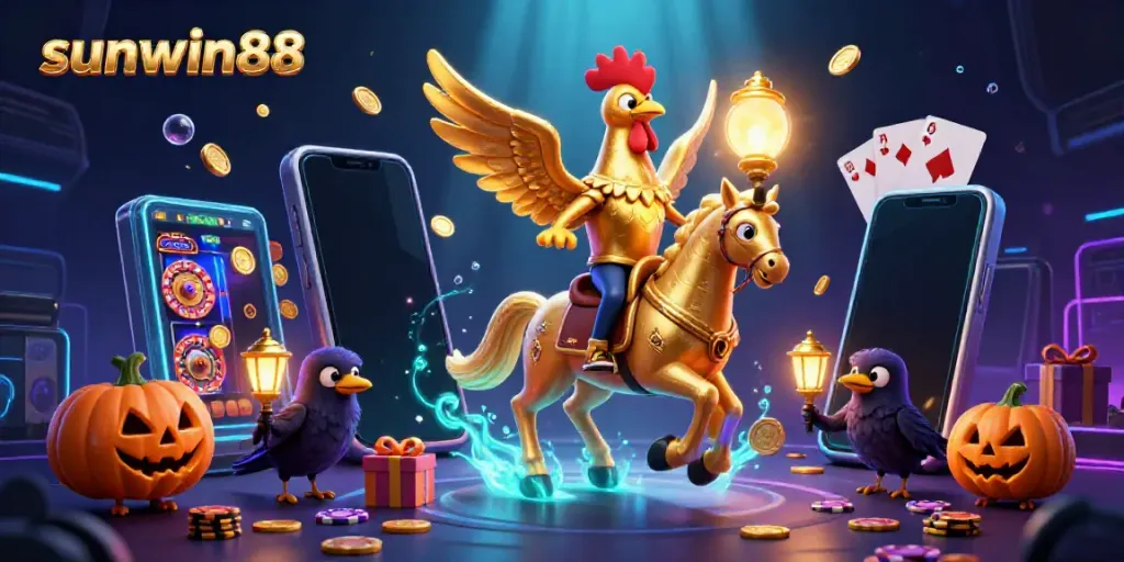 Experience thrilling gameplay with sunwin88 featuring a golden rooster and dynamic casino elements.