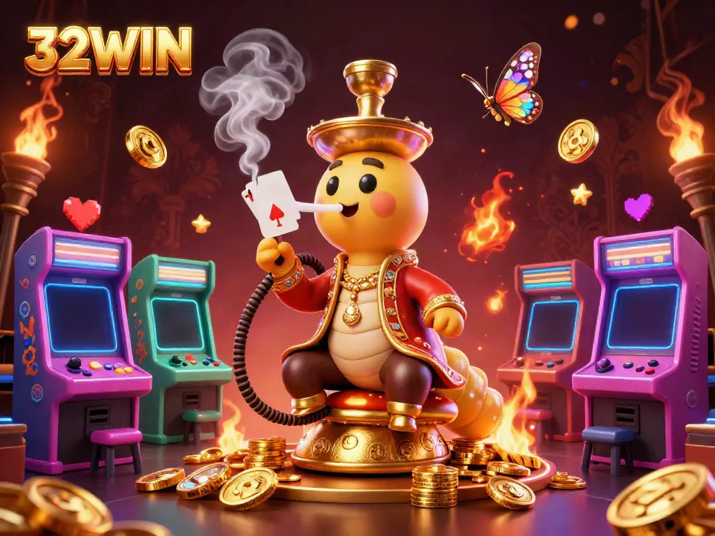 Experience thrilling gameplay with 32WIN, showcasing vibrant casino elements and characters in a rich scene.