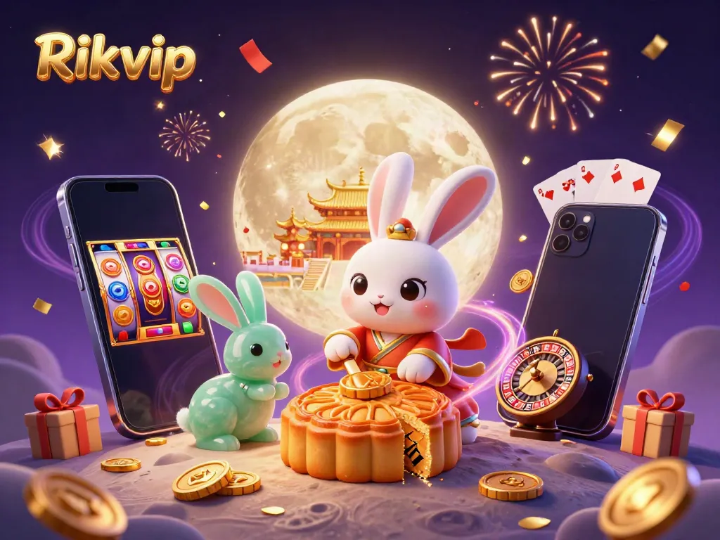 Experience fun and excitement with Rikvip's vibrant gambling scene, featuring poker chips and slot games.