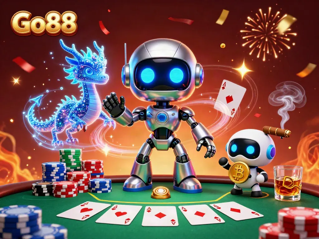 Engage with Go88's vibrant casino games in this dynamic 3D digital illustration.