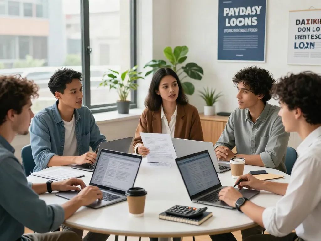 Payday Loans Co Red Deer team discussing financial options in a modern office