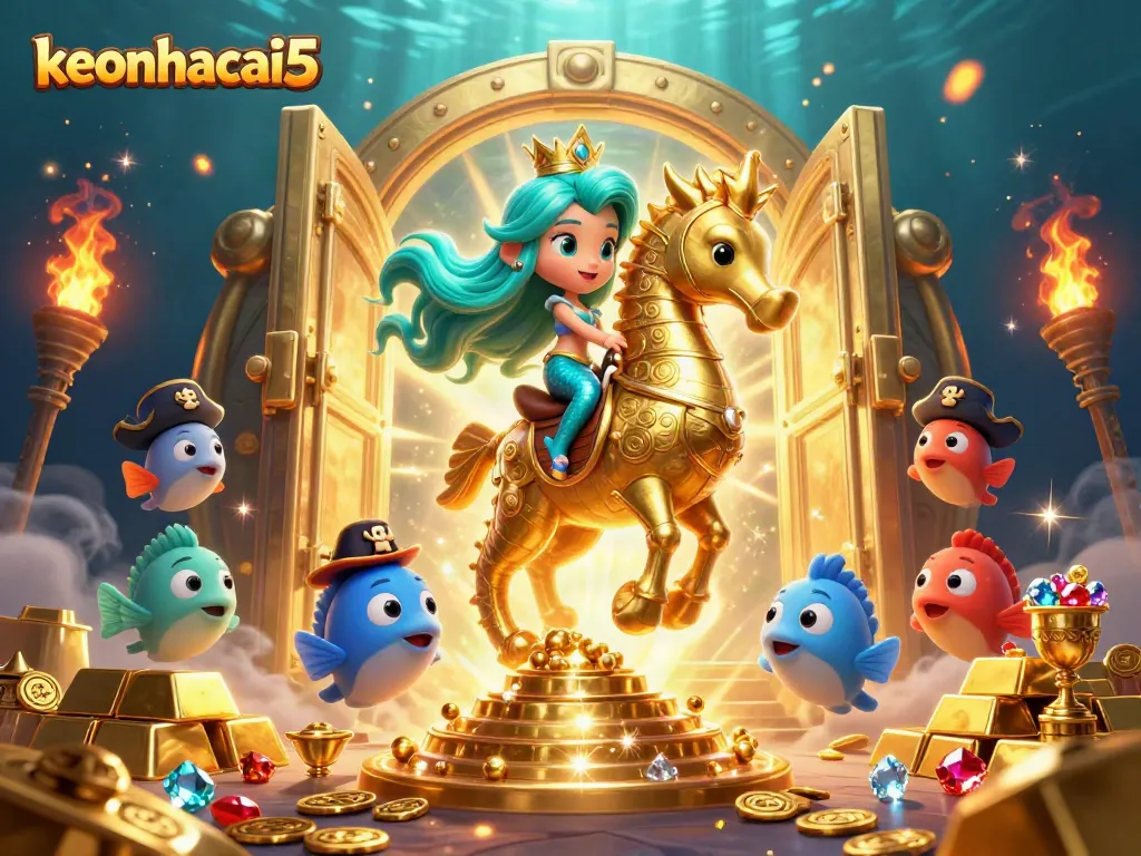 Engage with keonhacai5's vibrant underwater casino scene featuring a mermaid and treasure.