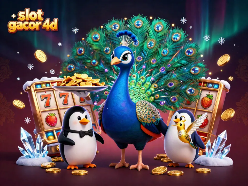 Menghadirkan slot gacor 4d dengan simbol jackpot, burung merpati, dan efek gemerlap