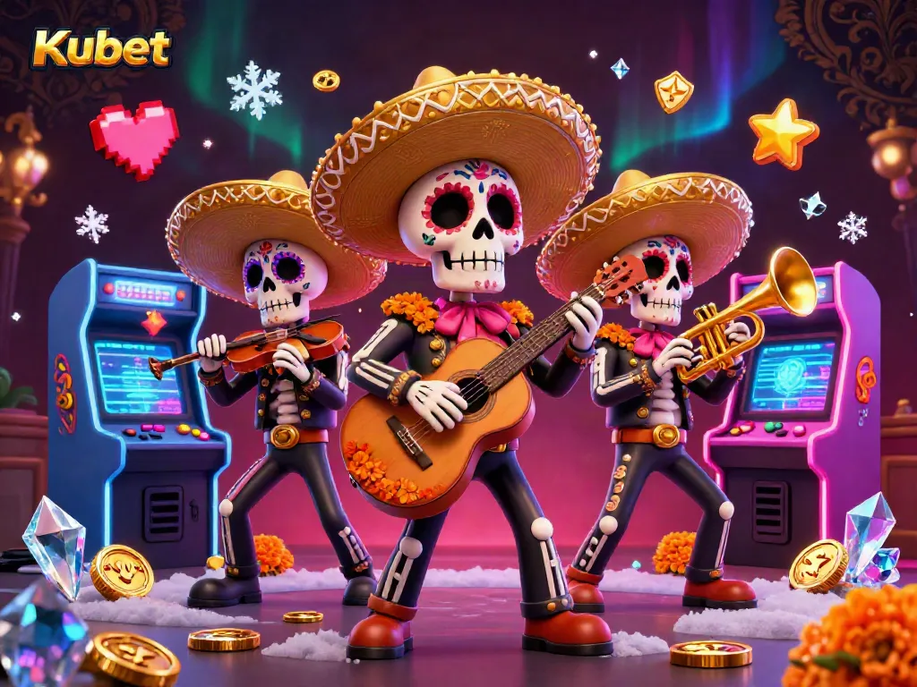 Kubet enhances gaming excitement with a vibrant mariachi band amid dazzling casino elements.