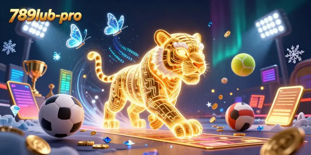 Experience thrilling gaming with the energetic scene of 789lub-pro featuring a golden tiger and vibrant casino elements.